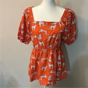 Orange Leopard Print Square Neck Top